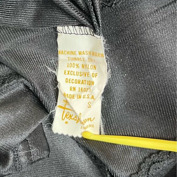 Vintage Texsheen Black Lace Nylon Long Nightgown Peignoir Chemise Women Small - Picture 9 of 14